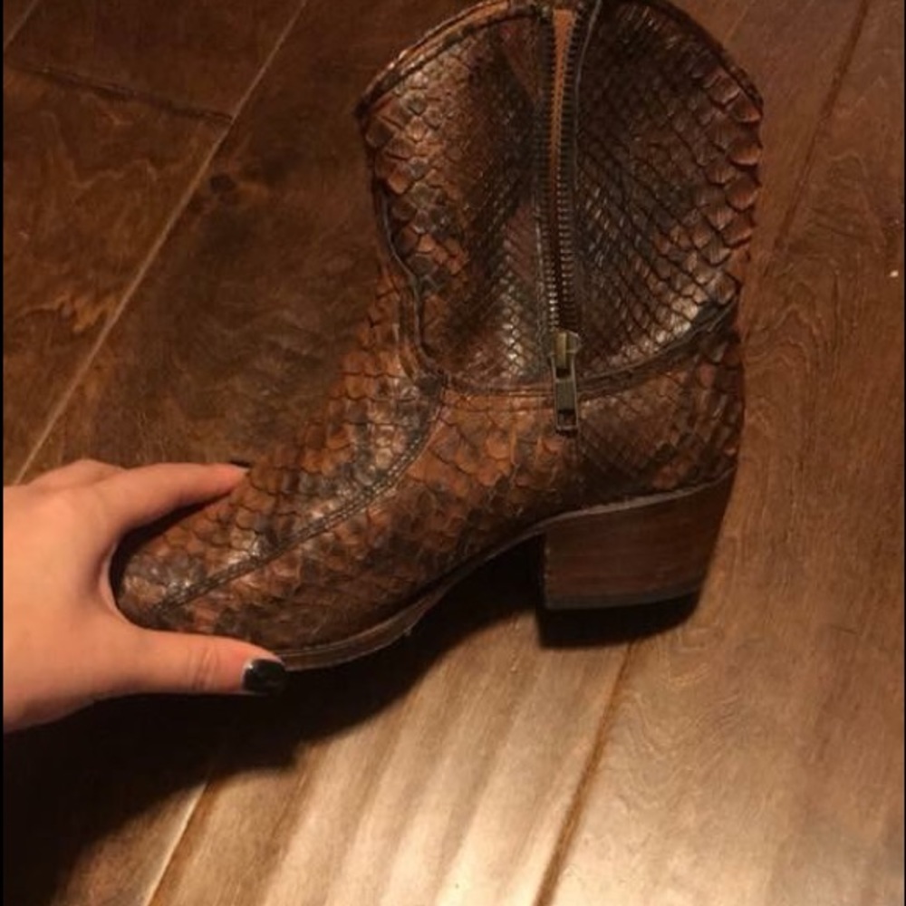 Frye snakeskin booties